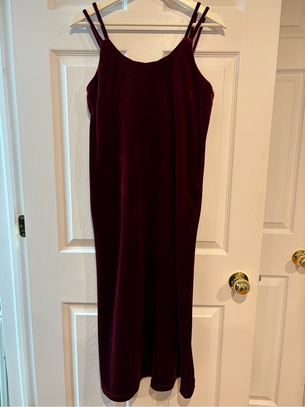 Vintage 90s Burgundy Velvet Maxi Dress Double Spaghetti Strap Made in Canada 8 - Picture 3 of 7